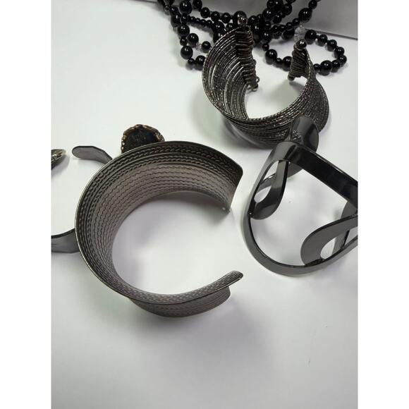 10 shinning black gunmetal charcoal gray necklace bangle bracelet earrings ring - Picture 9 of 11